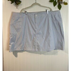 Blue & White Gingham Skort With Built-In Shorts & Zip Closure Size 30W Cotton